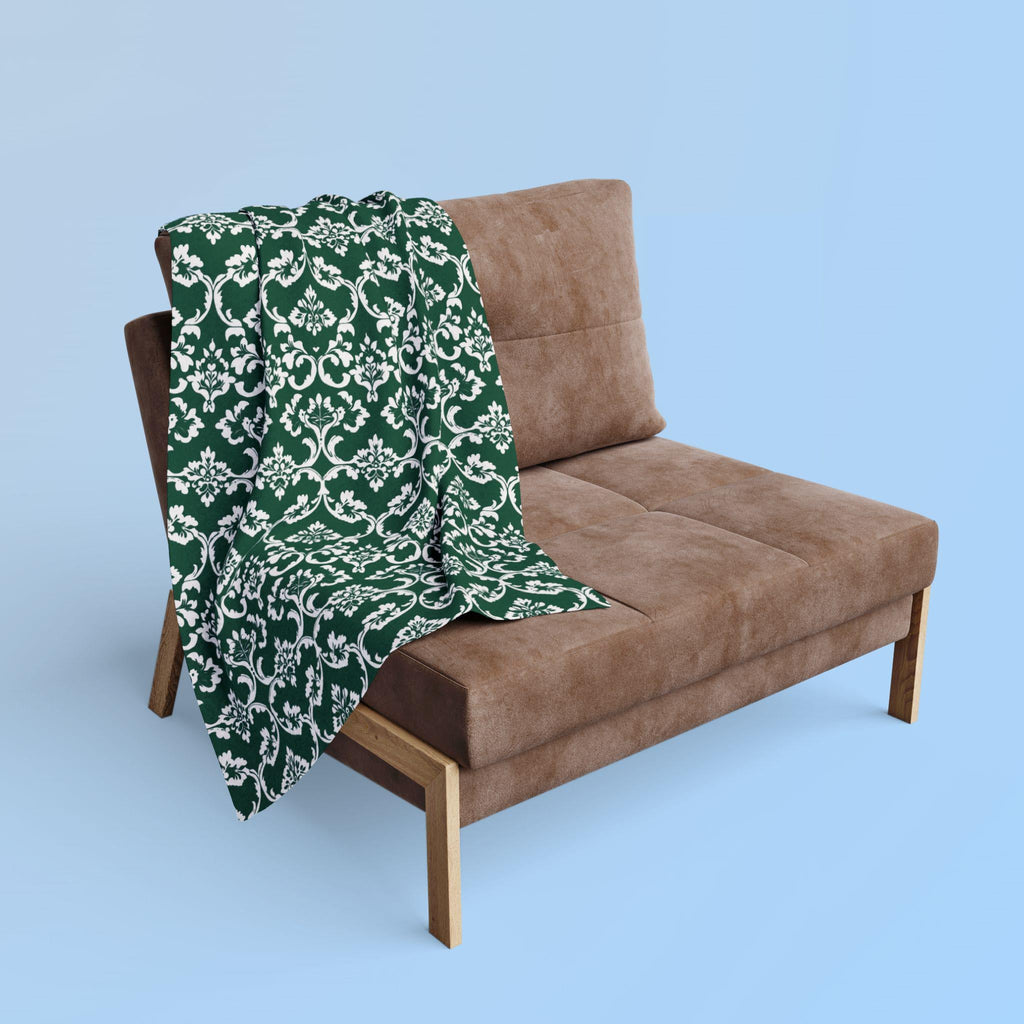 Kelly Green Damask Fleece Blanket: Elegant Floral Throw
