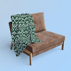 Kelly Green Damask Fleece Blanket: Elegant Floral Throw