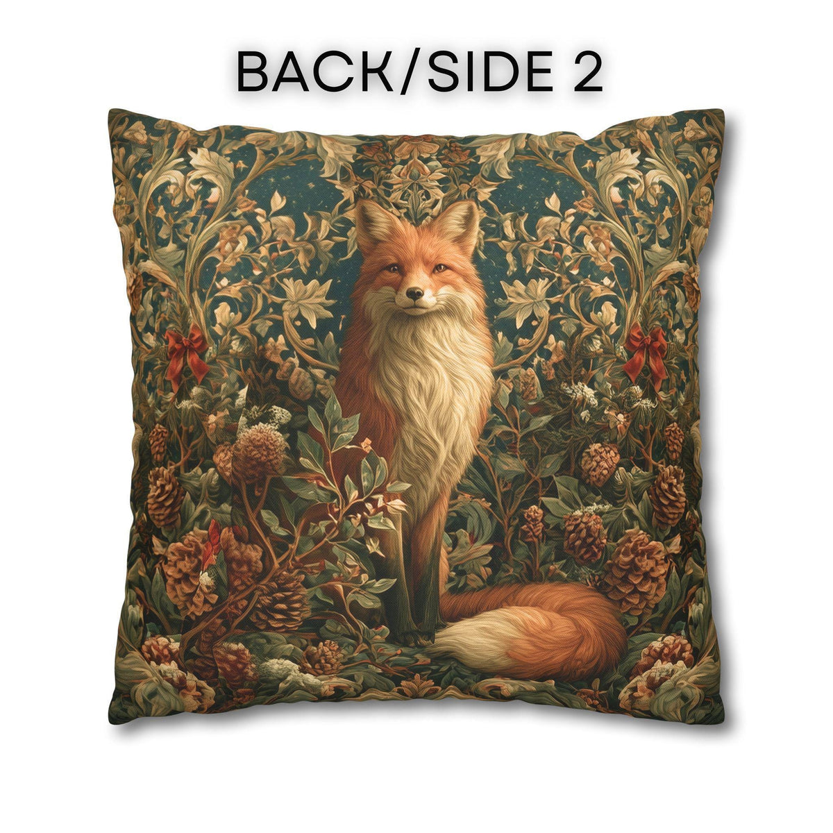 William Morris Inspired Christmas Pillow Cover: Woodland Fox Botanical Holiday Decor