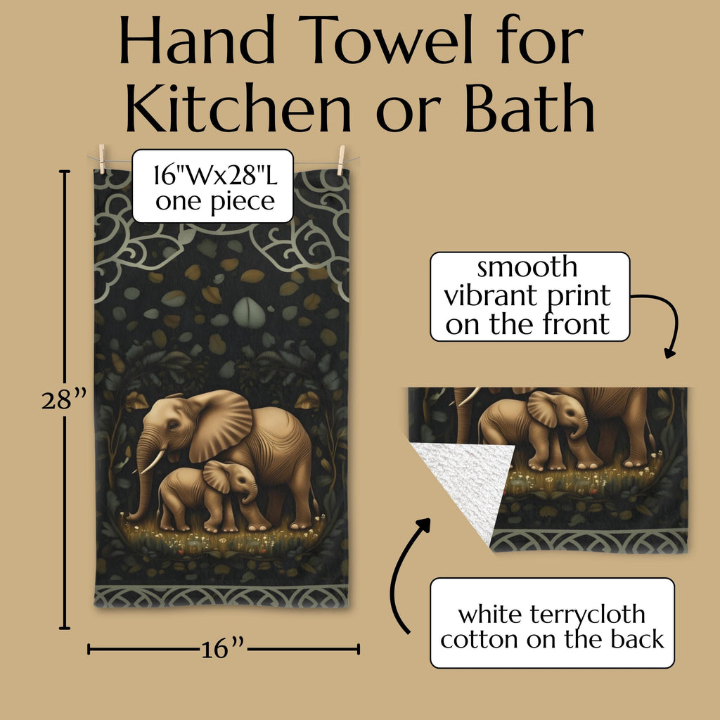 Elephant Hand Towel: Botanical Jungle Design - Soft Earth Tones
