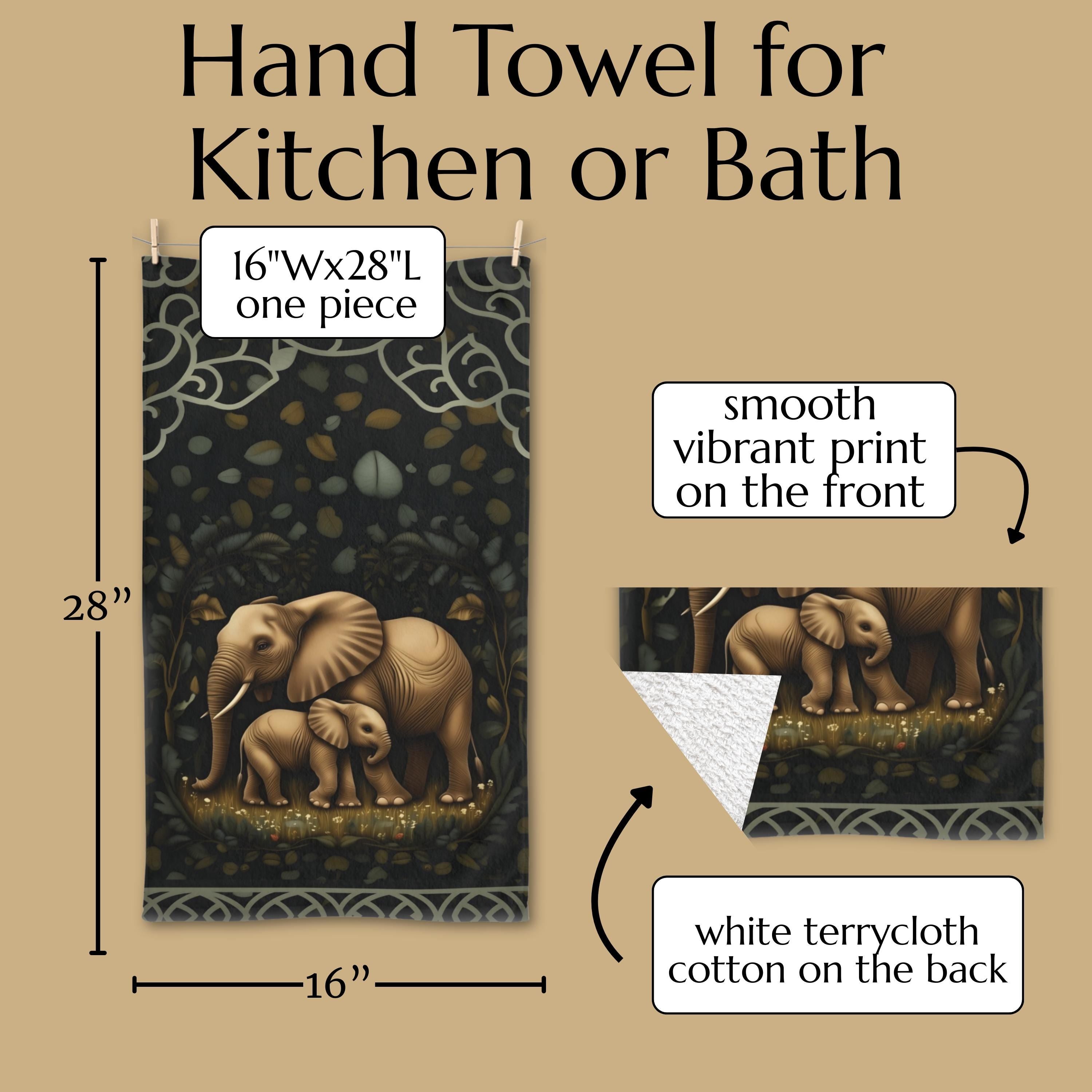 Elephant Hand Towel: Botanical Jungle Design - Soft Earth Tones