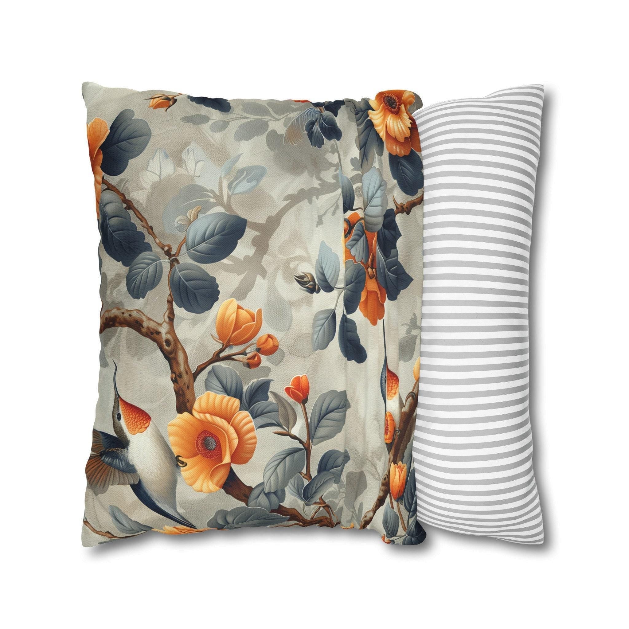 Botanical William Morris Pillow Cover - Hummingbird and Floral Print