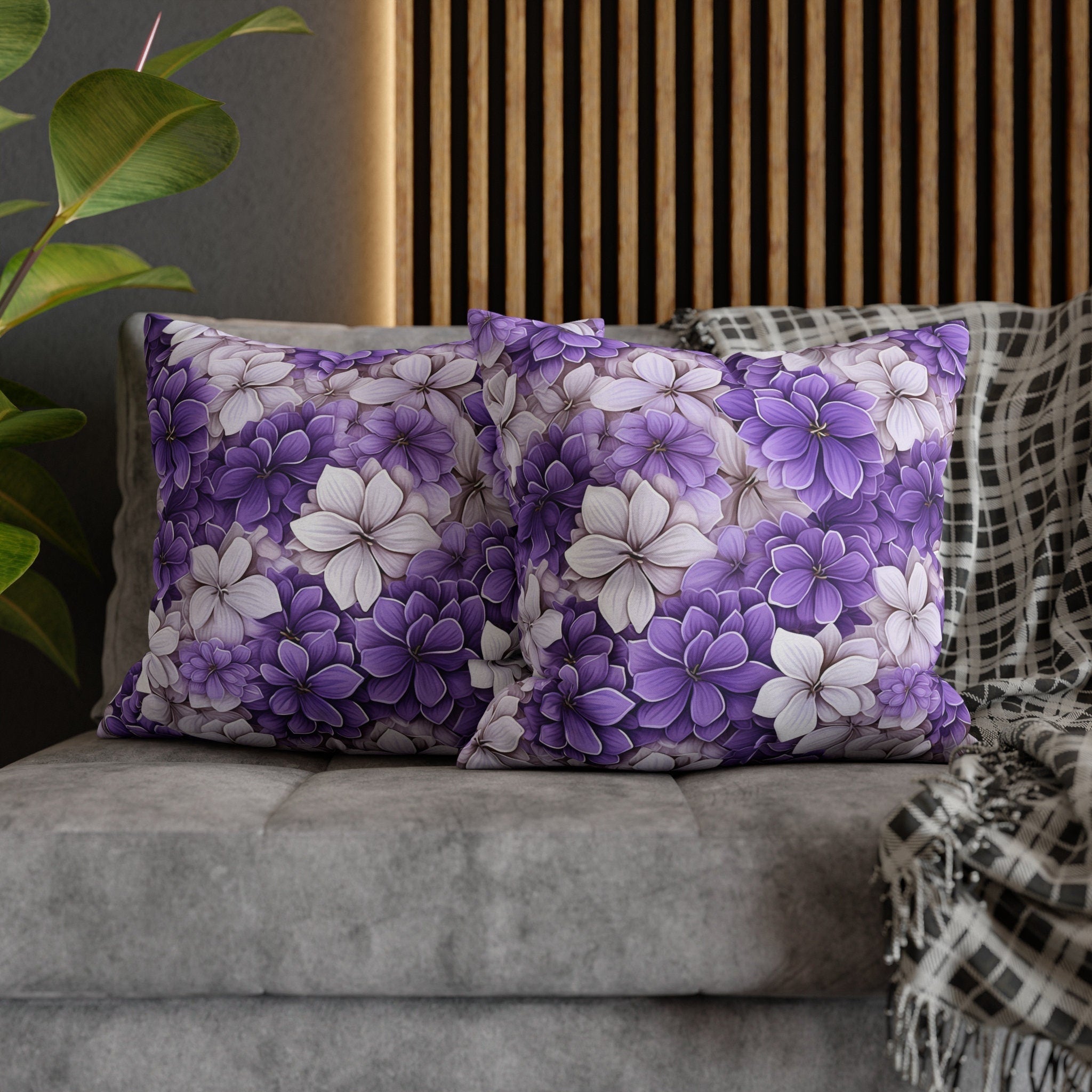 Elegant Purple & White Hydrangea Throw Pillow Cover - Floral Home Decor Accent