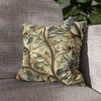 Elegant William Morris Inspired Botanical Pillow Cover - Floral Cushion in Green, Gold, and Beige