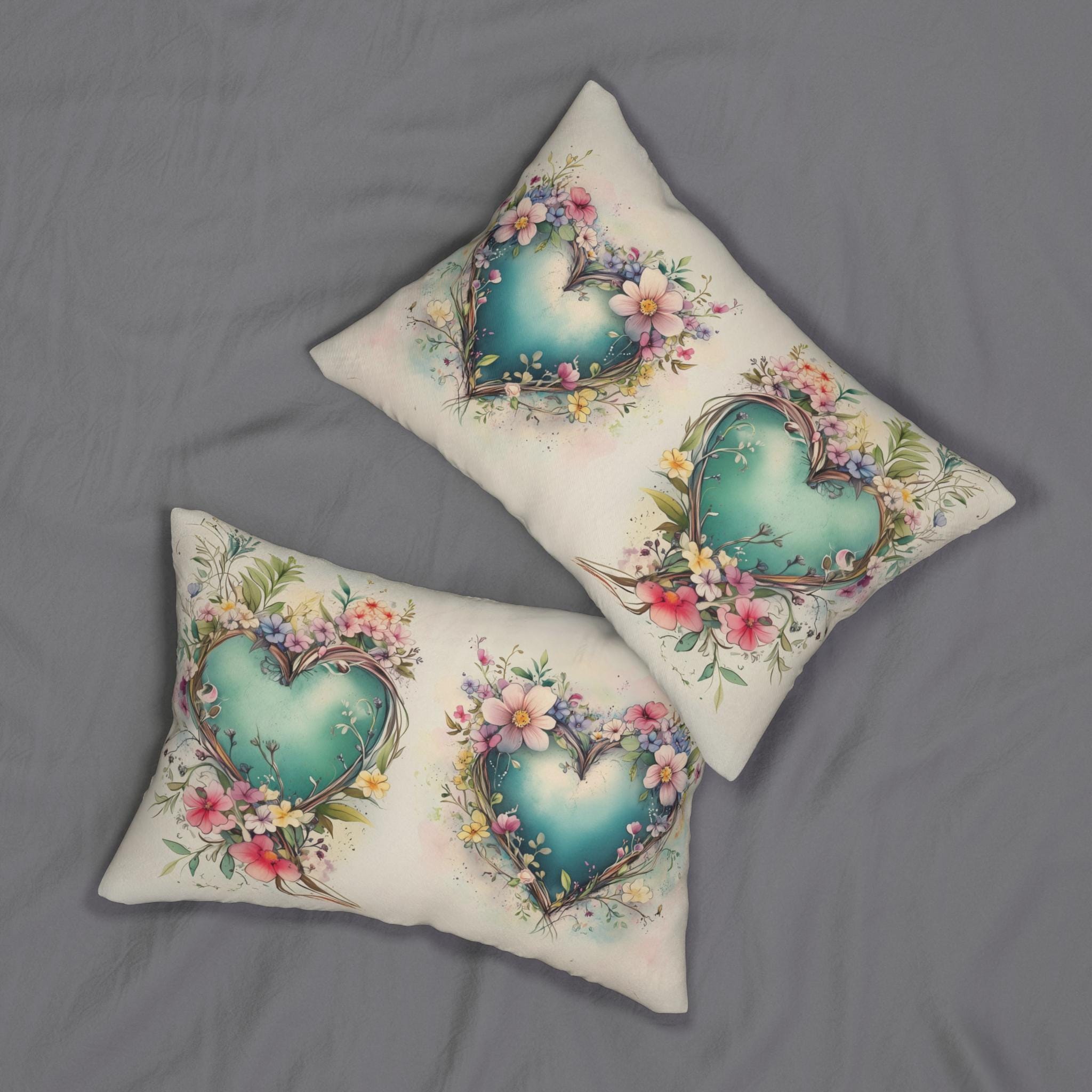 Floral Heart Wreath Lumbar Pillow: Romantic Home Decor Cushion