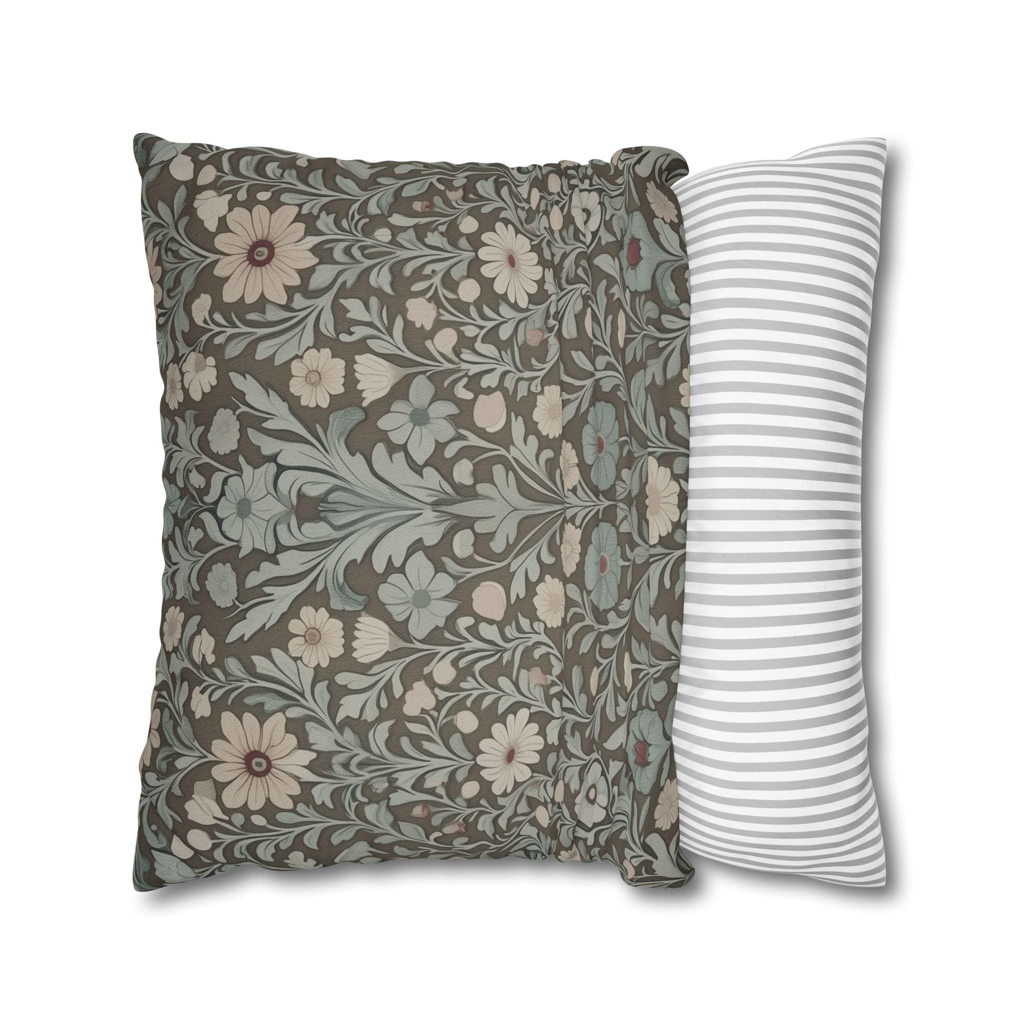 William Morris Inspired Botanical Pillow Cover: Soft Sage, Taupe, Blush Floral Print Accent Case