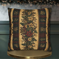 Plaid Botanical Stripes Christmas Throw Pillow Cover: Vintage Style with Poinsettias and Holly