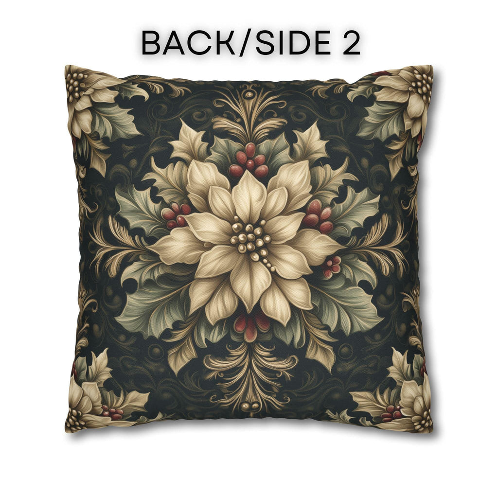 William Morris Christmas Pillow Cover: Ivory Poinsettia & Holly on Midnight Green