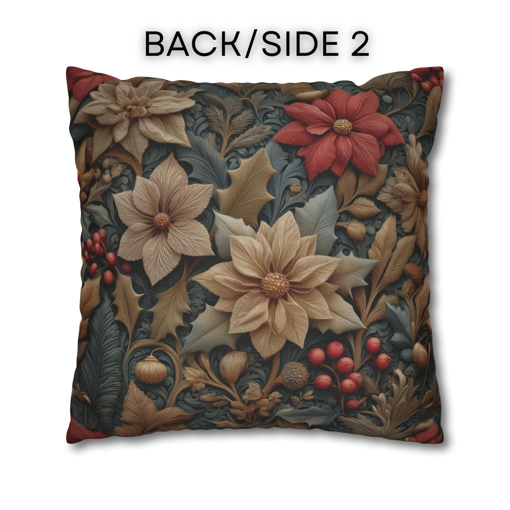 William Morris Christmas Pillow Cover: Wine & Pale Taupe Poinsettias with Clay on Gray Background