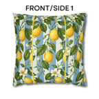 Lemon Soft Blue Stripe Pillow Cover: with Green Leaves and White Florals