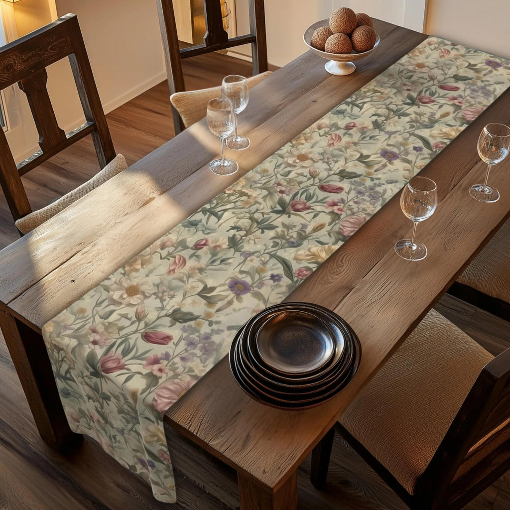 William Morris Inspired Table Runner: Earth Tone Floral Tapestry