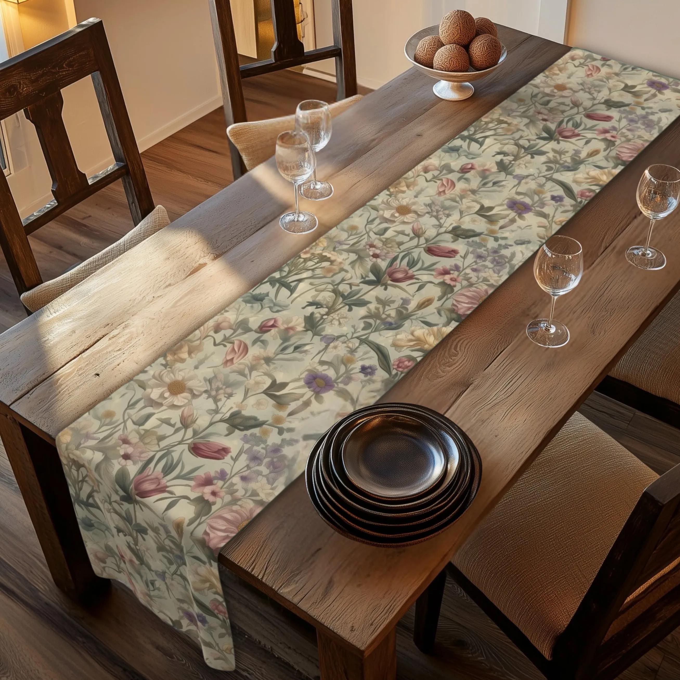 William Morris Inspired Table Runner: Earth Tone Floral Tapestry