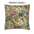 William Morris Inspired Botanical Pillow Cover: Vintage Style Hummingbird & Blooms