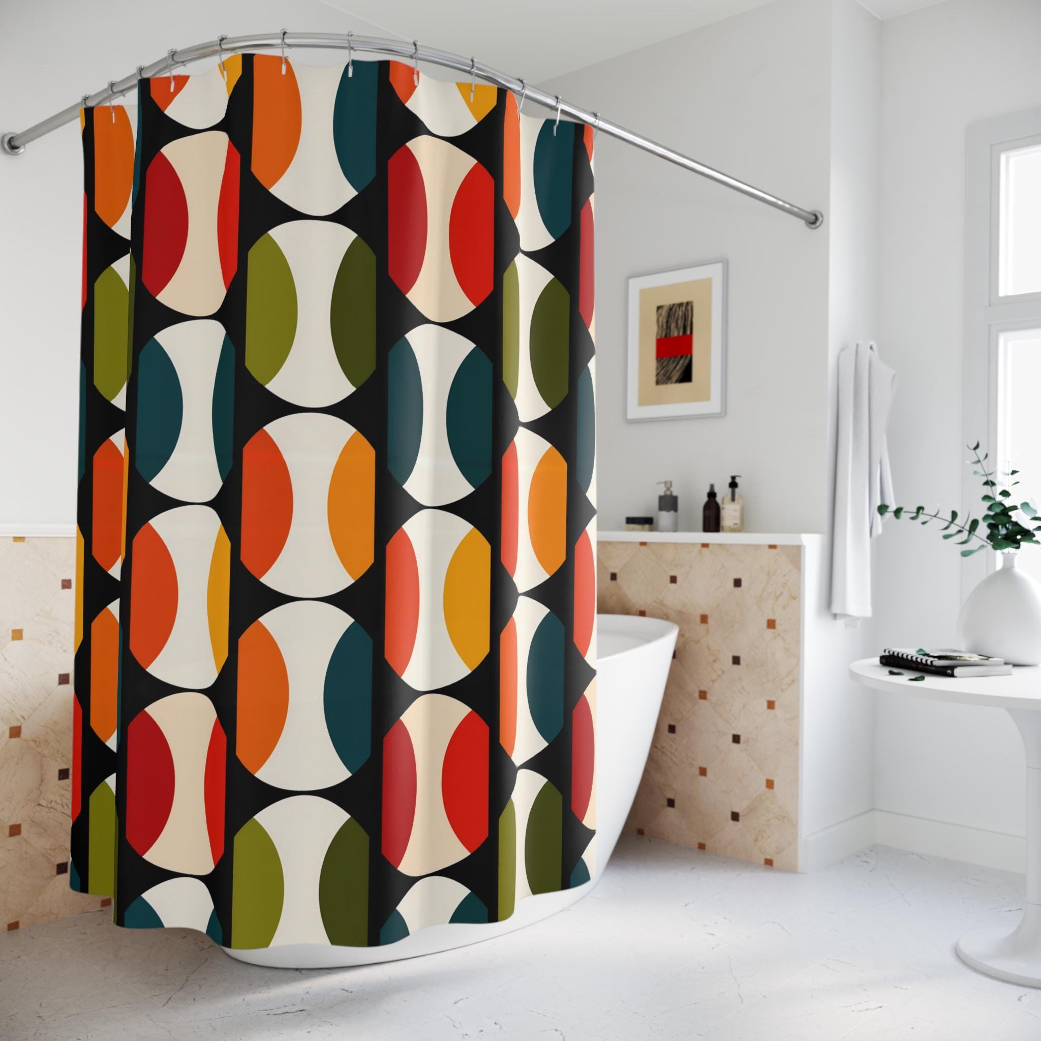 Bauhaus Shower Curtain: Retro Mid Century Modern  Bold Geometric Design