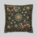 Poinsettia Christmas Pillow Cover: Gold Snowflakes on Emerald Green