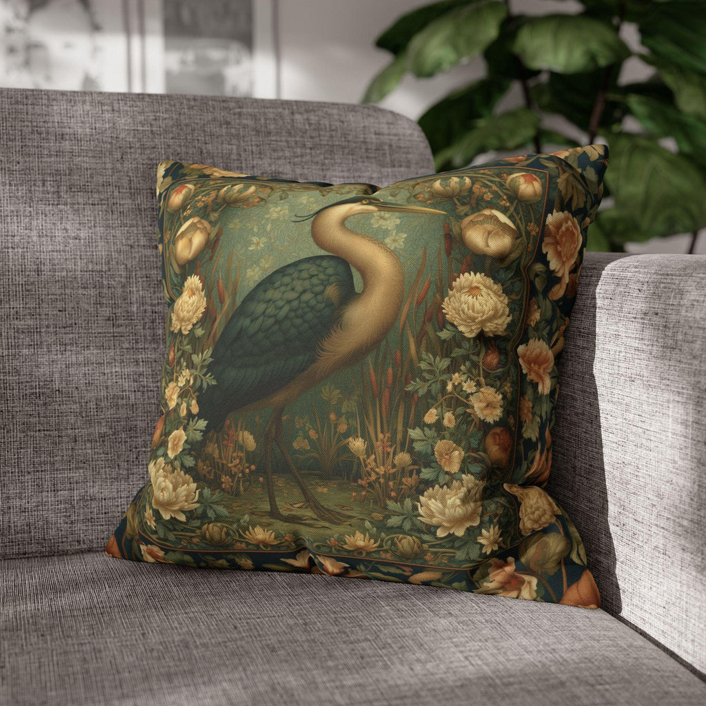 William Morris Style Throw Pillow Cover: Heron and Marsh Botanicals