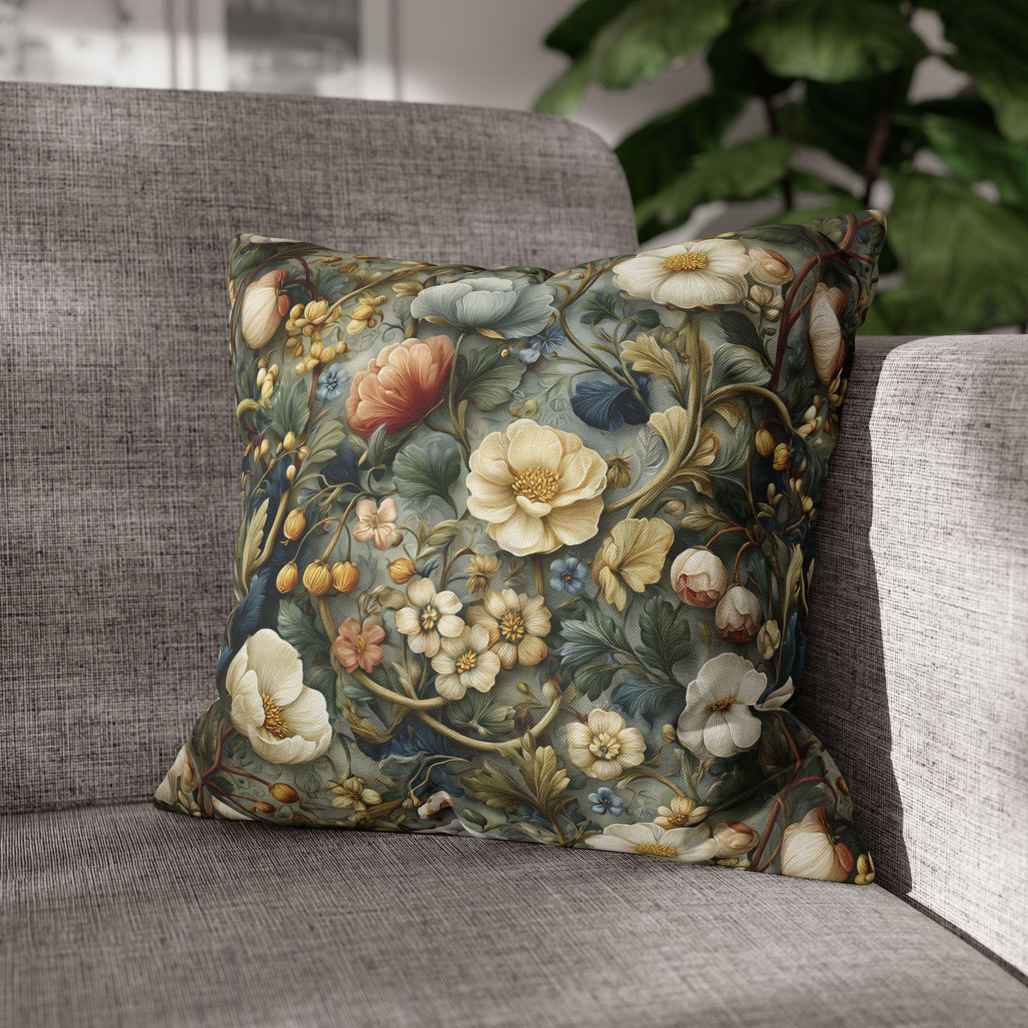 Vintage Style Meadow Garden Pillow Cover: Soft Sage Ivory & Lilac Botanical Floral