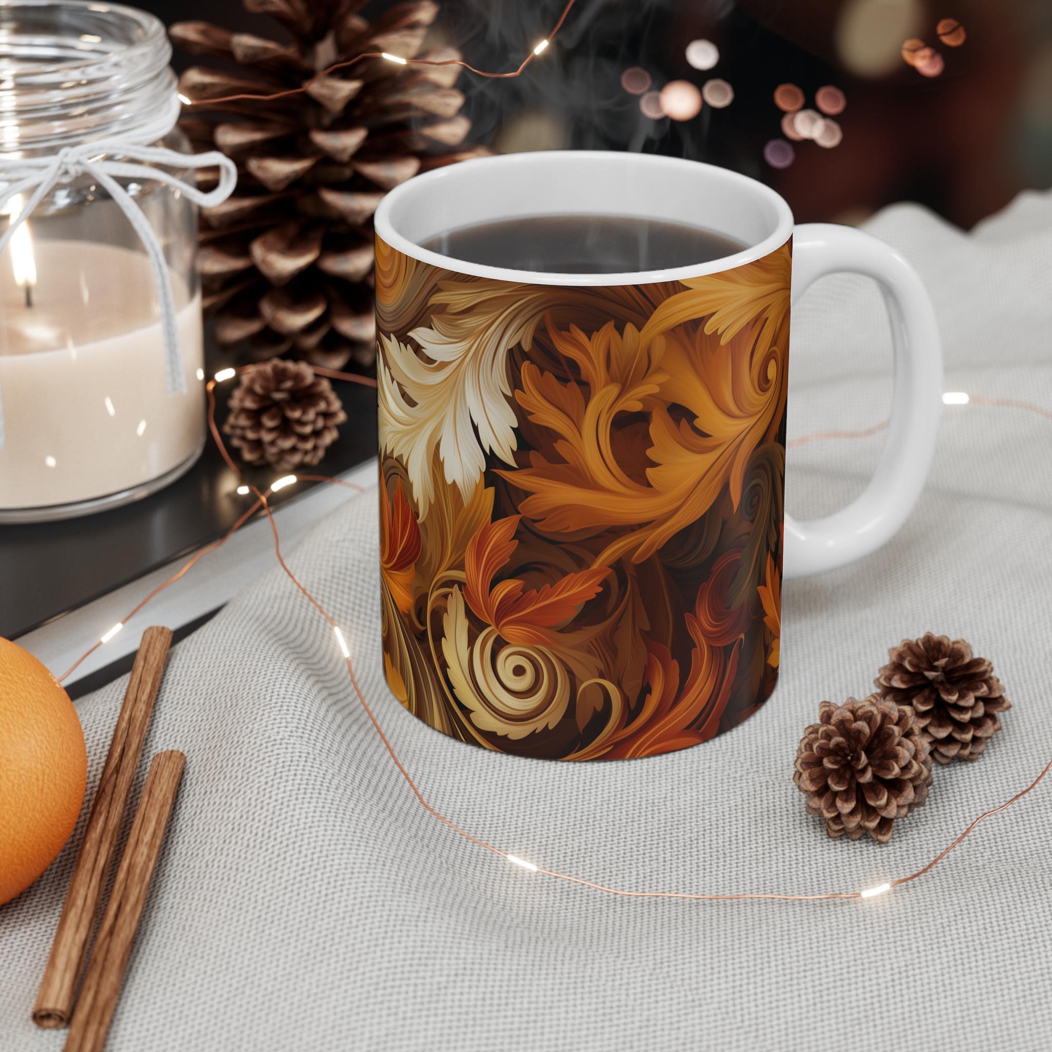 Autumn Leaves Swirling Ceramic Mug, Fall Decor Coffee Cup