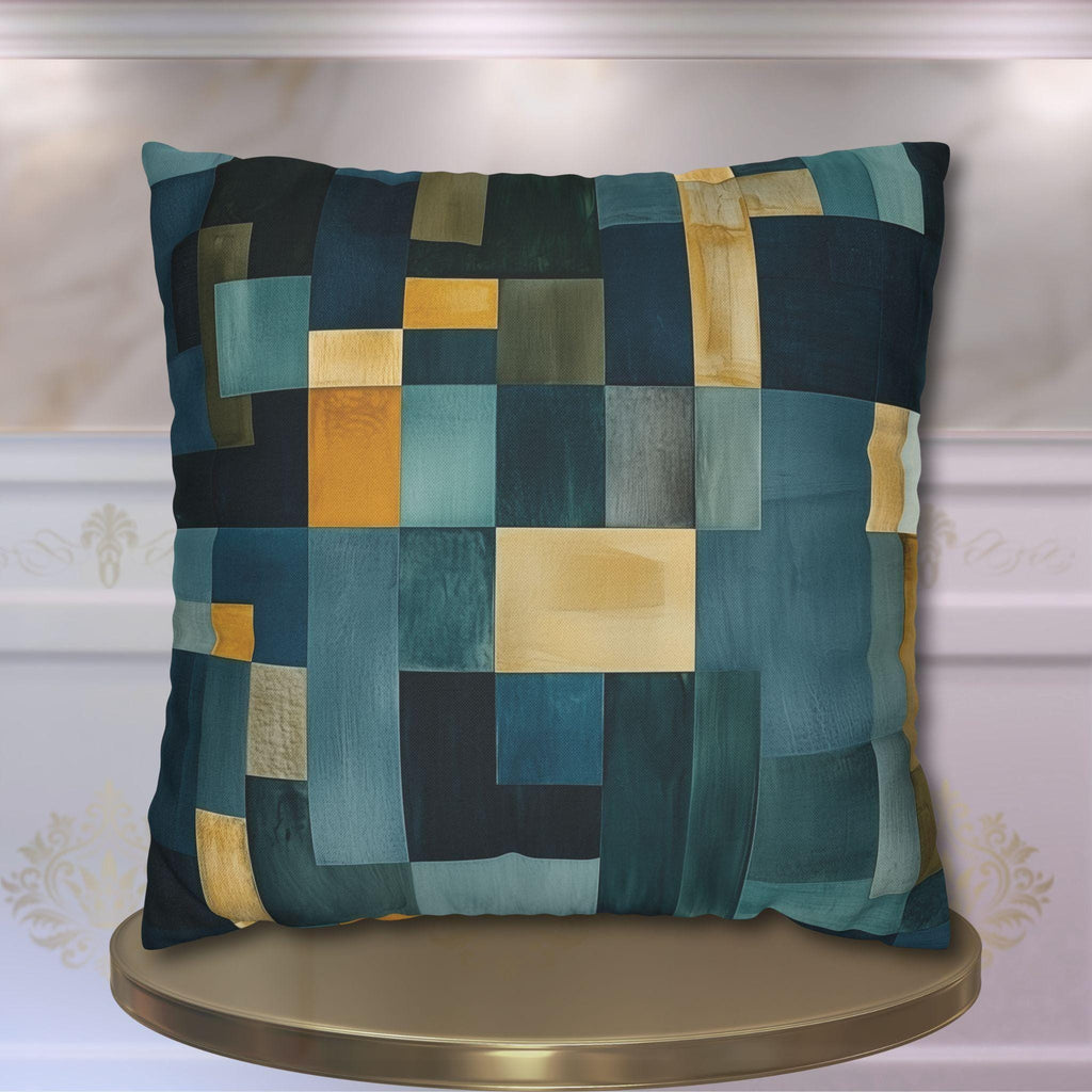 Geometric Abstract Square Pillowcase, Blue and Earth Colors, Modern Rustic Decor
