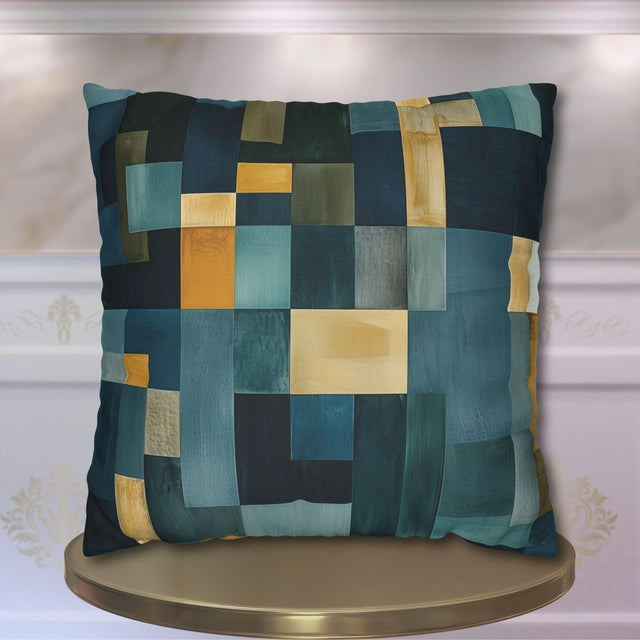 Geometric Abstract Square Pillowcase, Blue and Earth Colors, Modern Rustic Decor