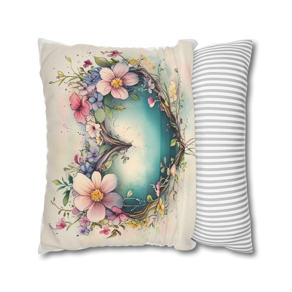 Romantic Floral Heart Wreath Pillowcase: Whimsical Square Cushion Cover for Home Decor & Gifts