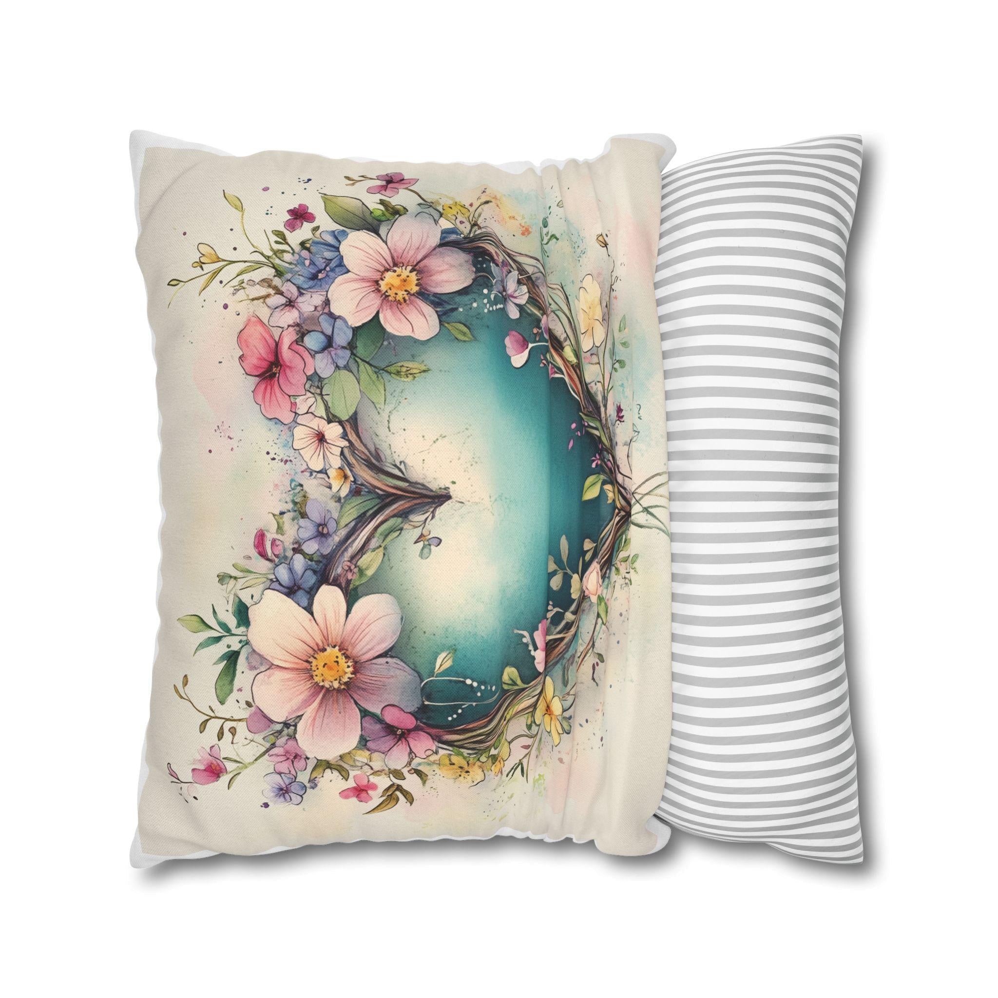 Romantic Floral Heart Wreath Pillowcase: Whimsical Square Cushion Cover for Home Decor & Gifts