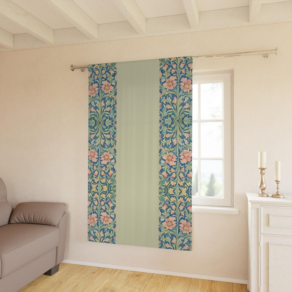William Morris Pimpernel-Inspired Blackout Panel Curtain: Modern Blue Coral Pink Botanical
