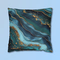 Teal Ocean Waves Pillow Cover: Blue & Gold Accent Cushion