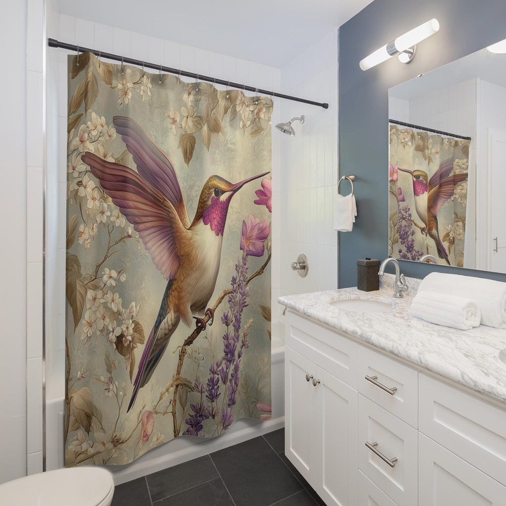 Hummingbird Hand Towel: William Morris Style Floral Bathroom Decor