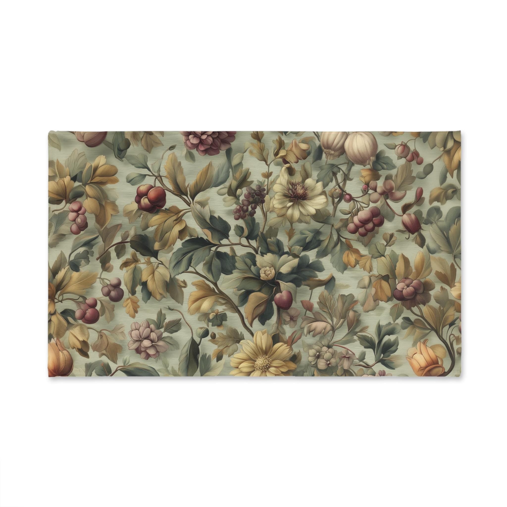 William Morris Inspired Fall Botanical Hand Towel: Sage Mint, Wine, Wheat