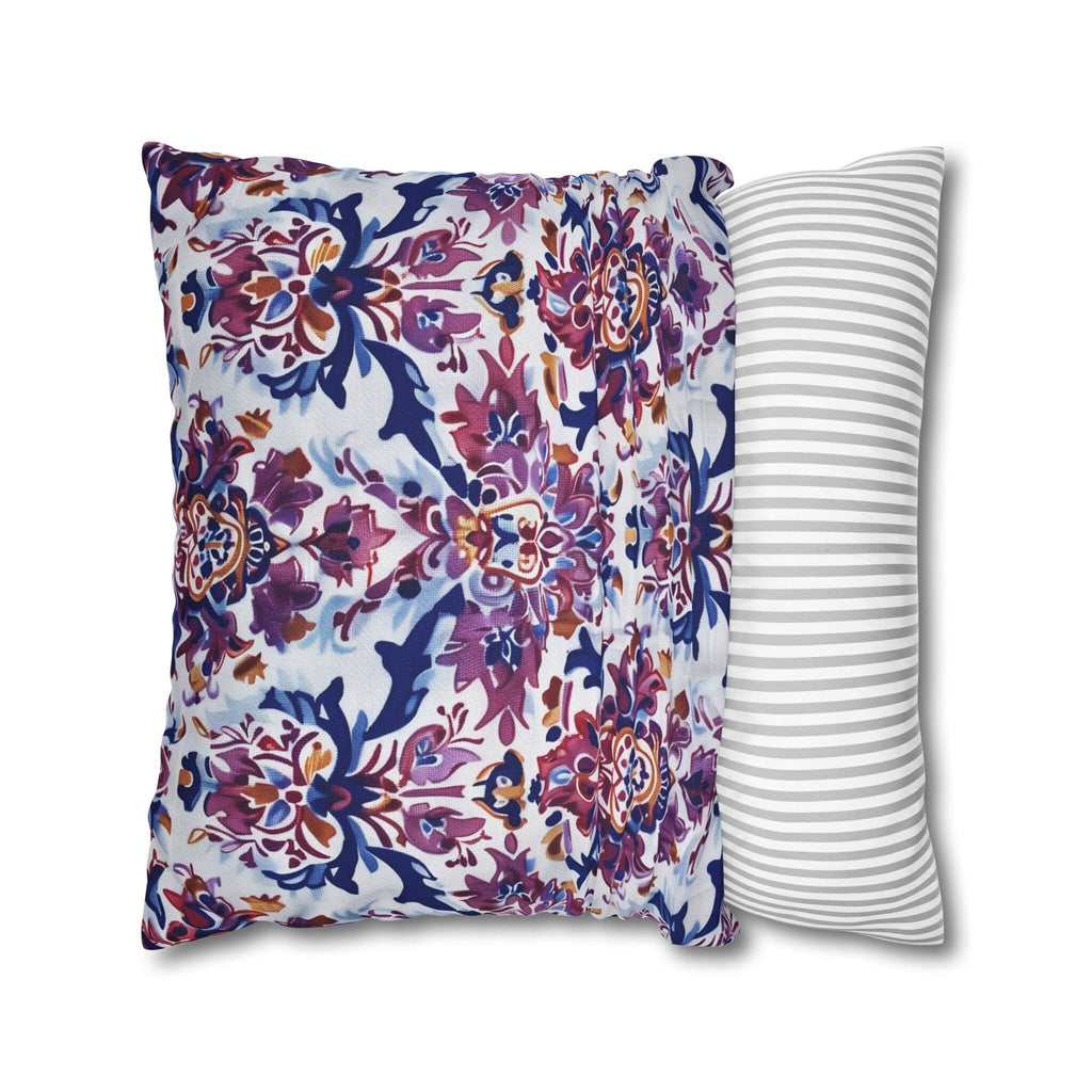 Ikat Floral Medallion Pillow Cover, Purple Blue Red Cushion