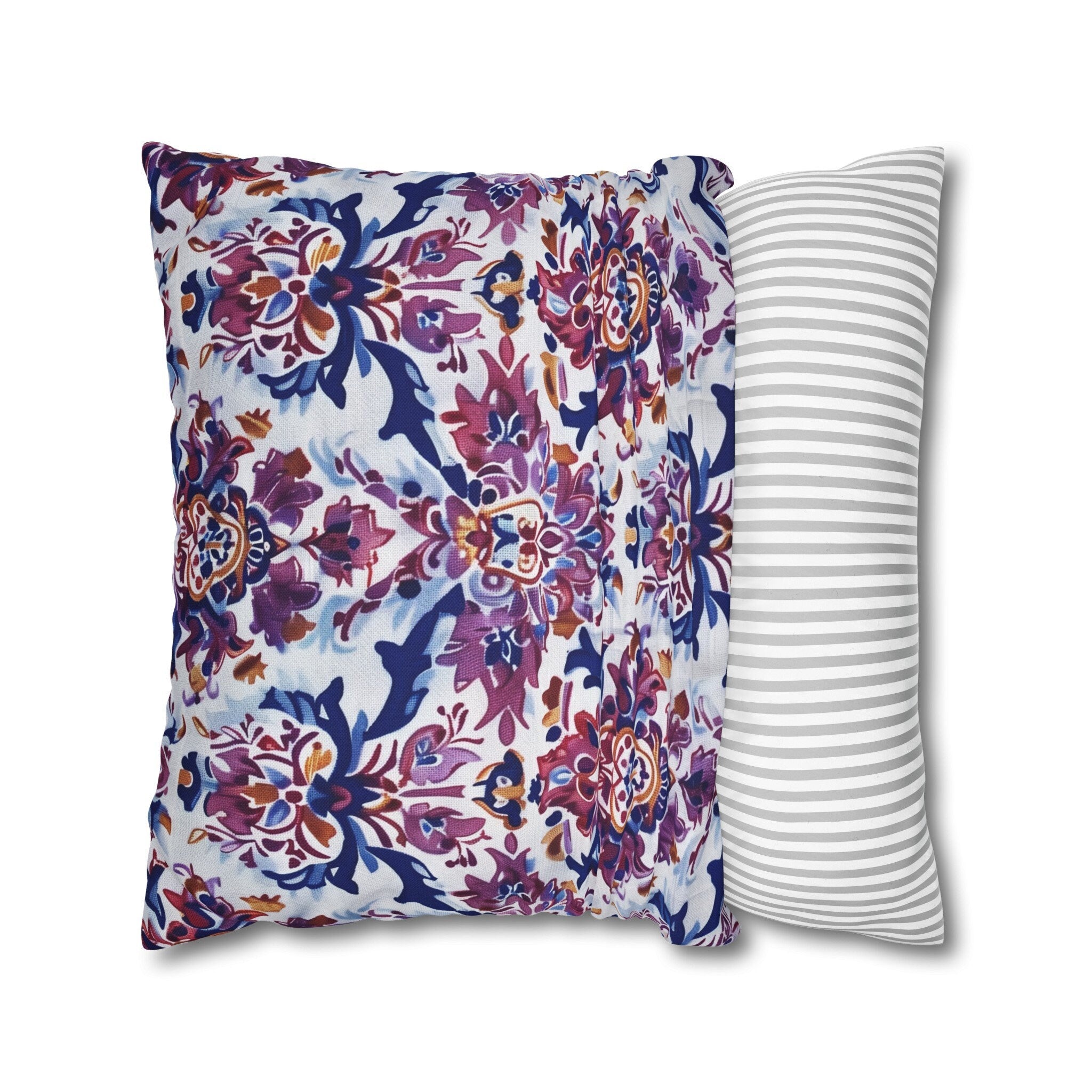 Ikat Floral Medallion Pillow Cover, Purple Blue Red Cushion