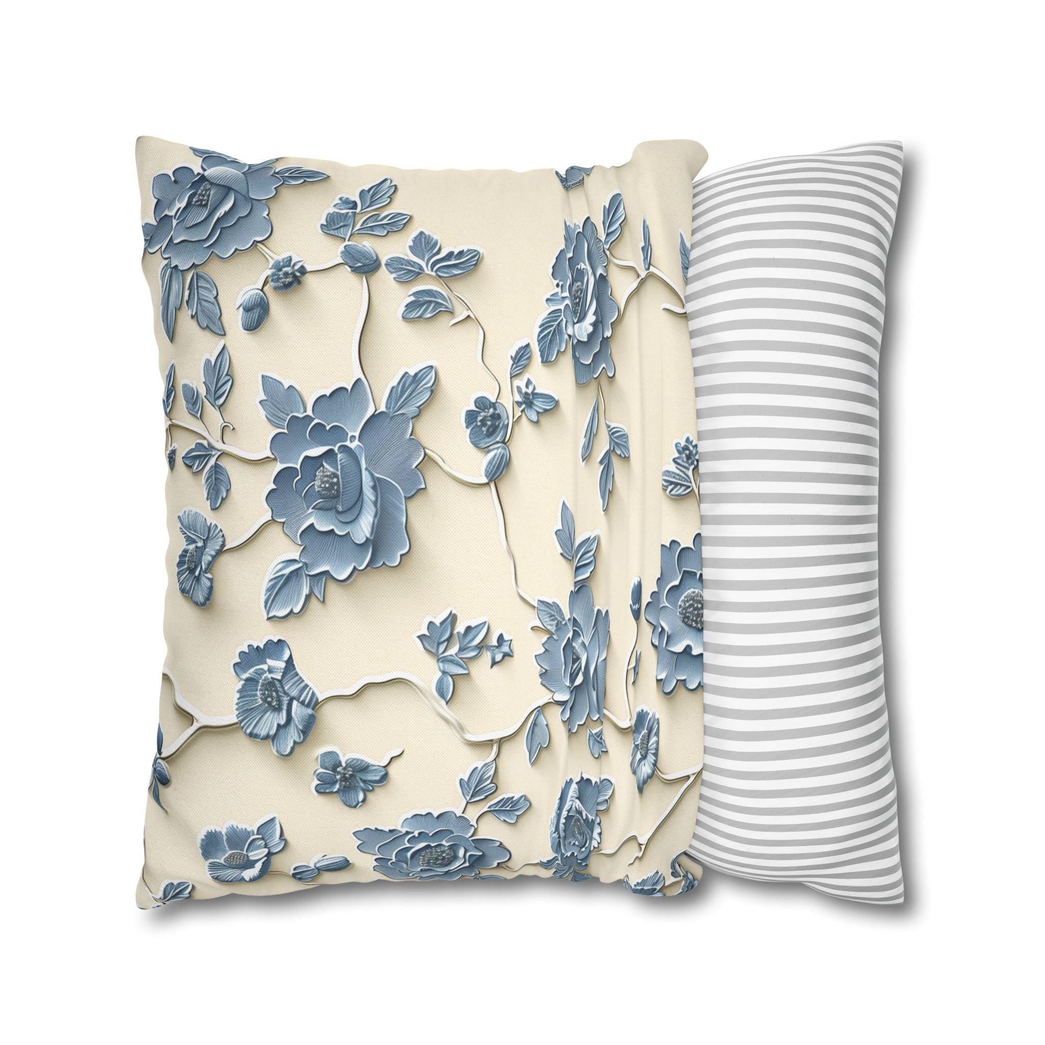 Chinoiserie Pillow Cover: Blue Peony Floral Design
