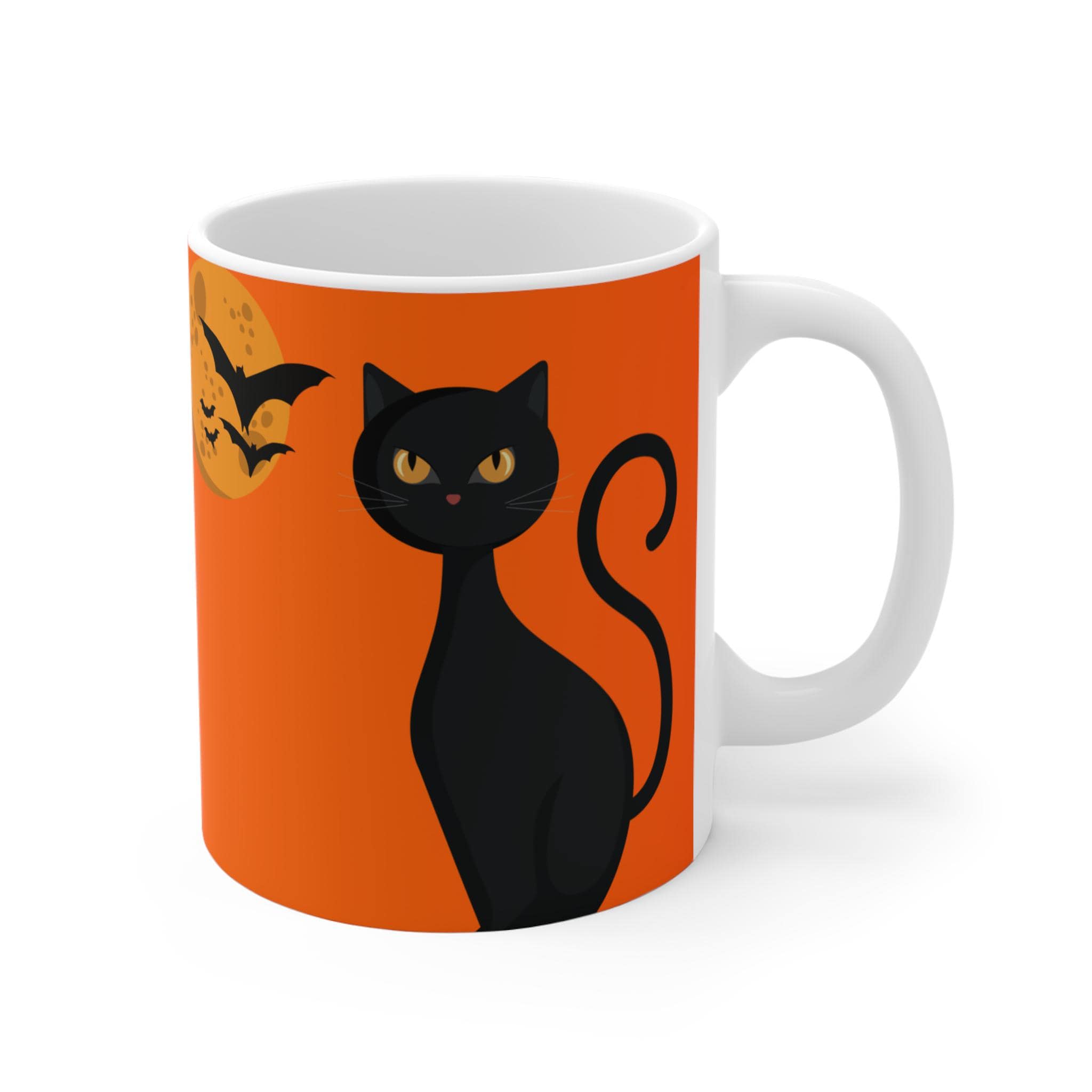 Halloween Black Cat Mug: Spooky Jack-O-Lantern Decor, 11oz Ceramic Cup