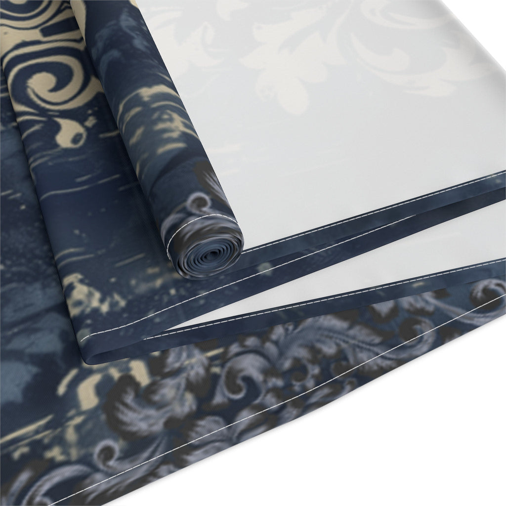 Navy Blue and Gold Damask Table Runner: Farmhouse Chic Decor