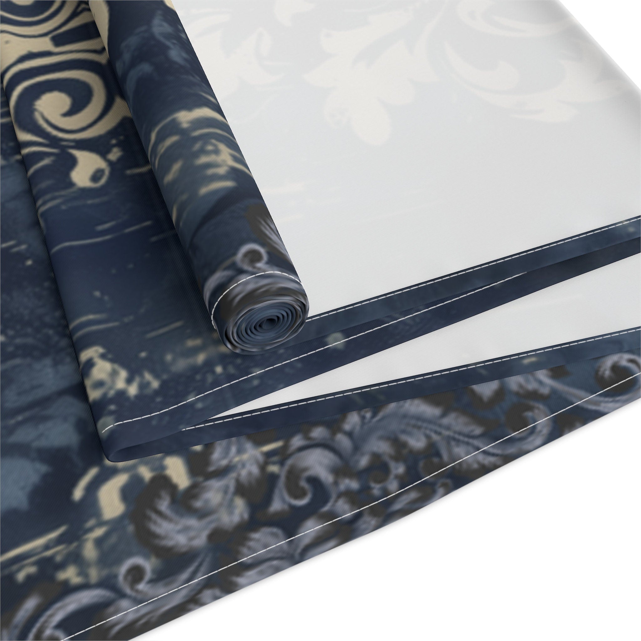 Navy Blue and Gold Damask Table Runner: Farmhouse Chic Decor