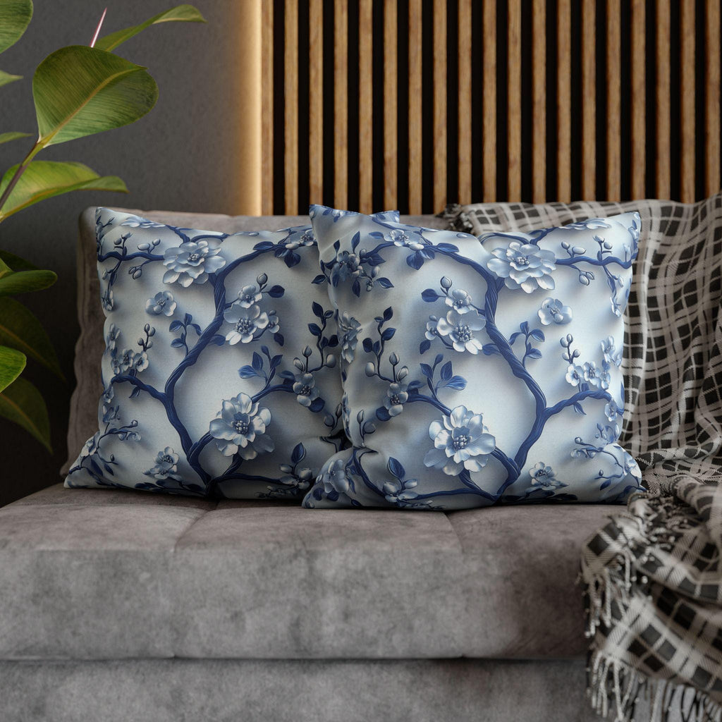 Chinoiserie Pillow Cover | Blue & White Cherry Blossoms | Elegant Home Decor Gift for Home