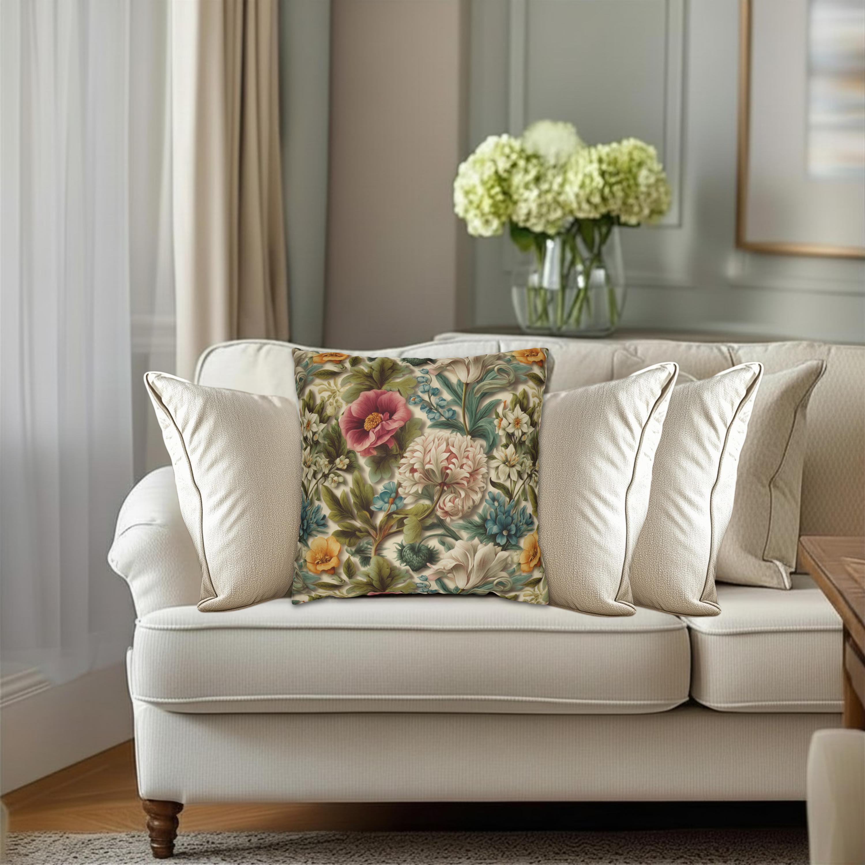 Watercolor Pastel Floral Pillow Cover:  Botanical Spring Garden Sage Pink Blue