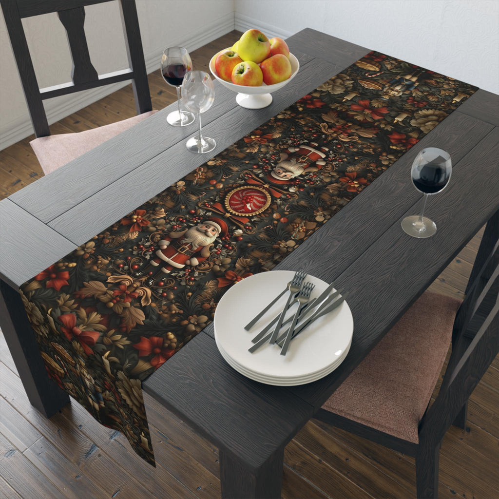 William Morris Inspired Christmas Table Runner: Nutcracker and Santa Holiday Table Decor