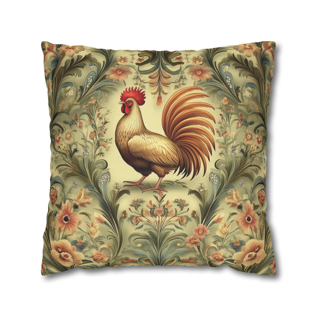 Vintage Style Rooster Farmhouse Pillowcase: Rustic Floral Botanical Cushion Cover for Country Home Decor