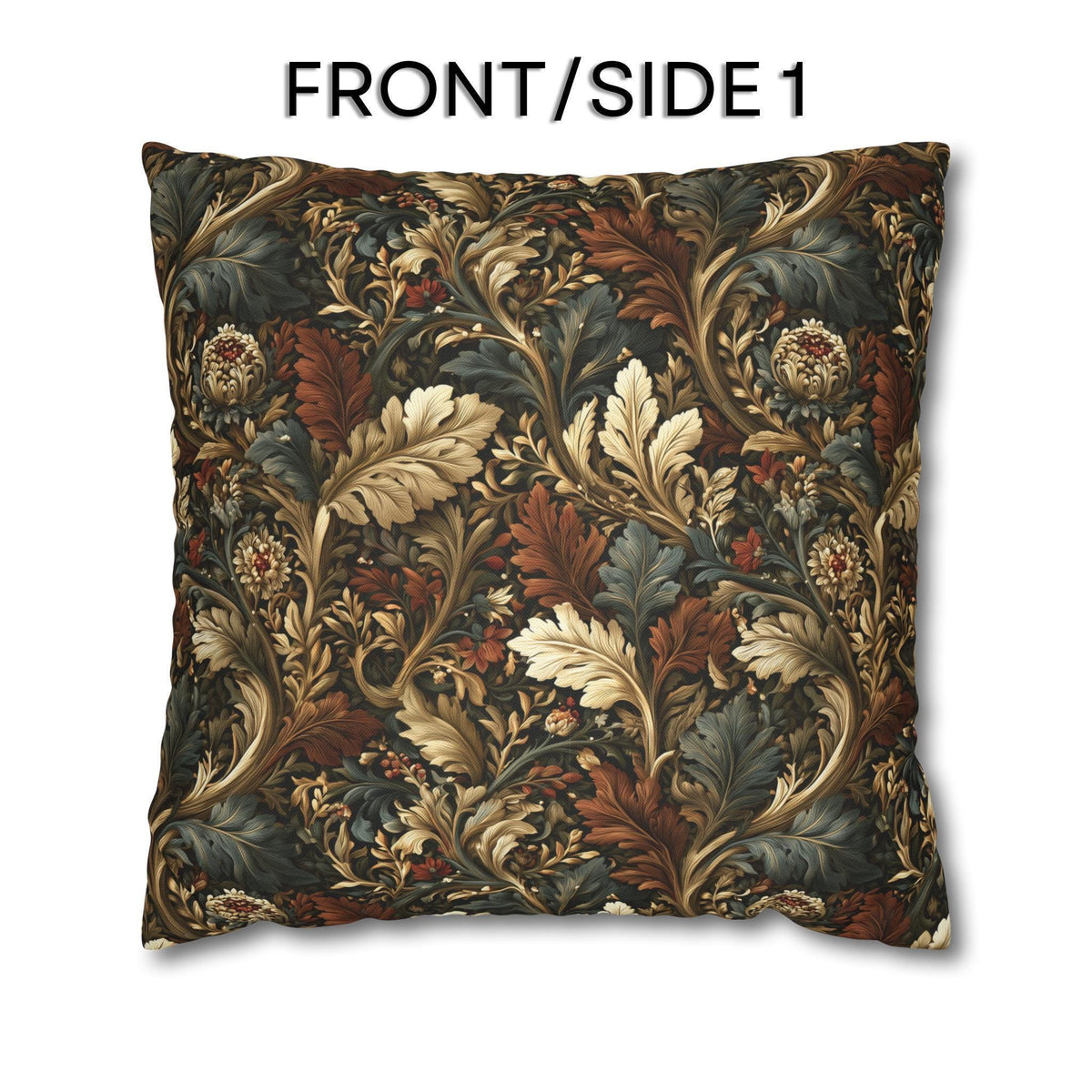 Fall Leaves Pattern Pillow Cover: Vintage Botanical Accent Cushion in Rust, Blue, and Cream