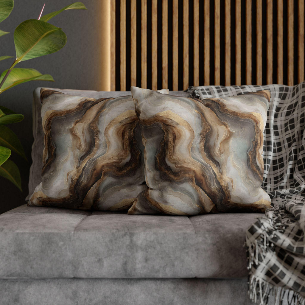 Modern Abstract Pillow Cover: Brown Marble Look with Gold Color Accents