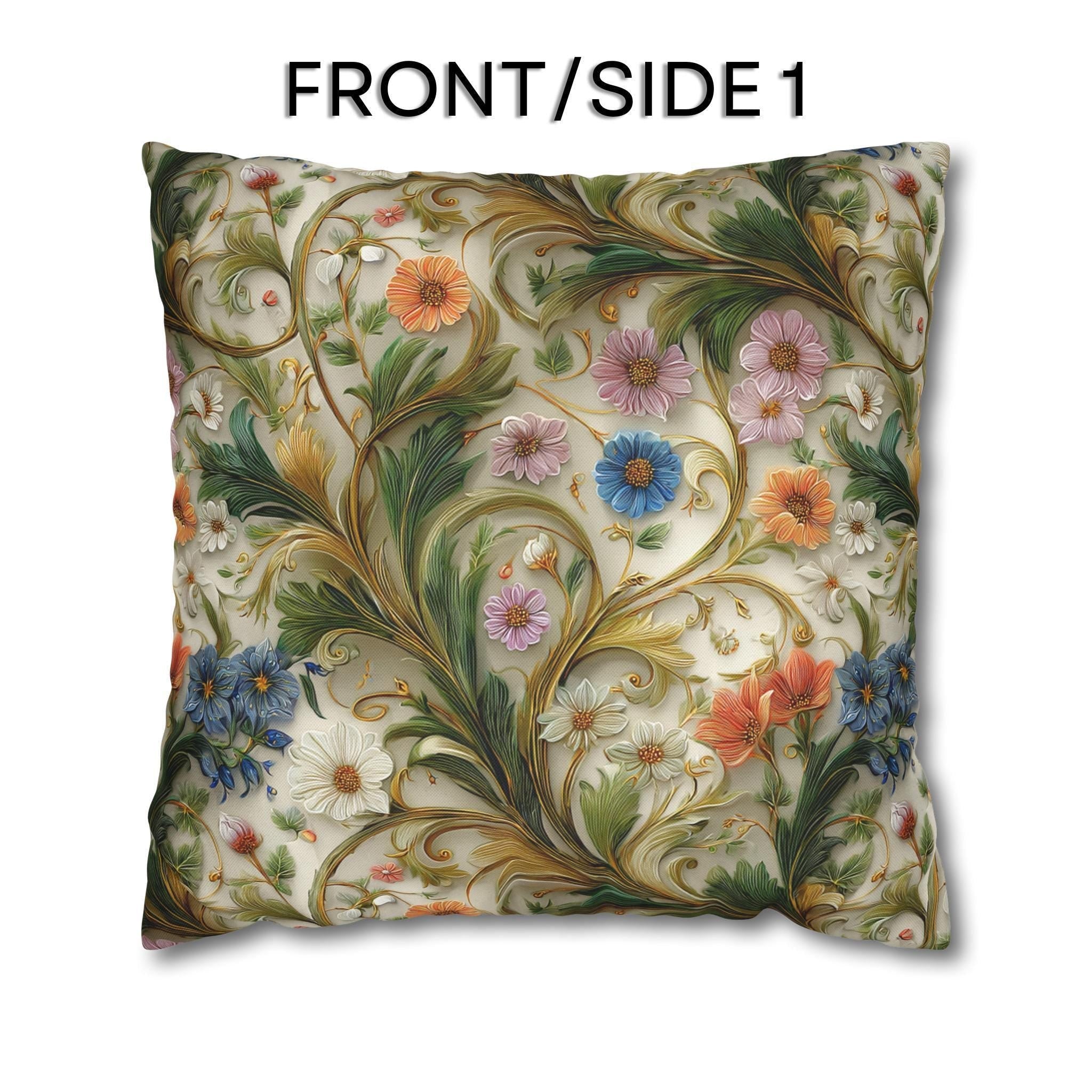 Modern Vintage Botanical Pillow Cover: Stylized Nature Floral Decor