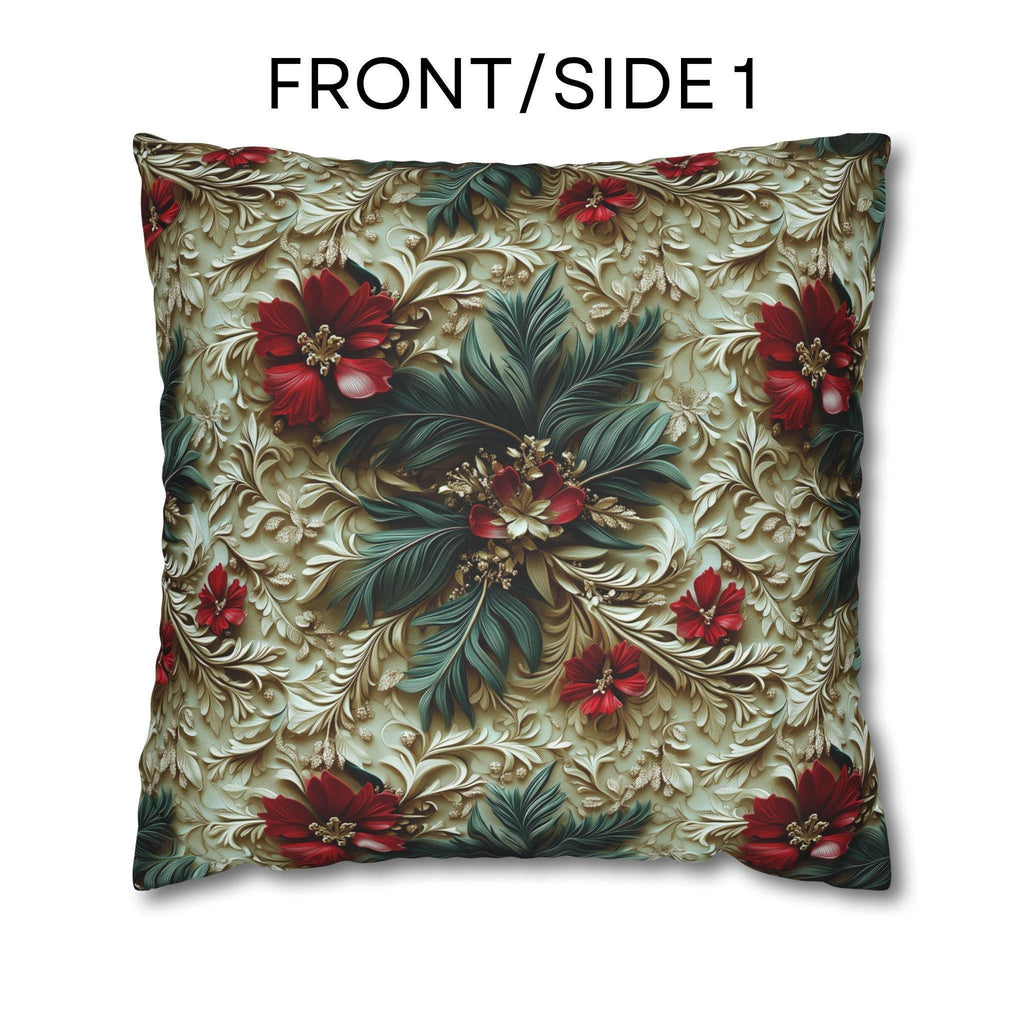 Elegant Christmas Poinsettia Pillowcase: Luxurious Floral Holiday Decor with Beige Background