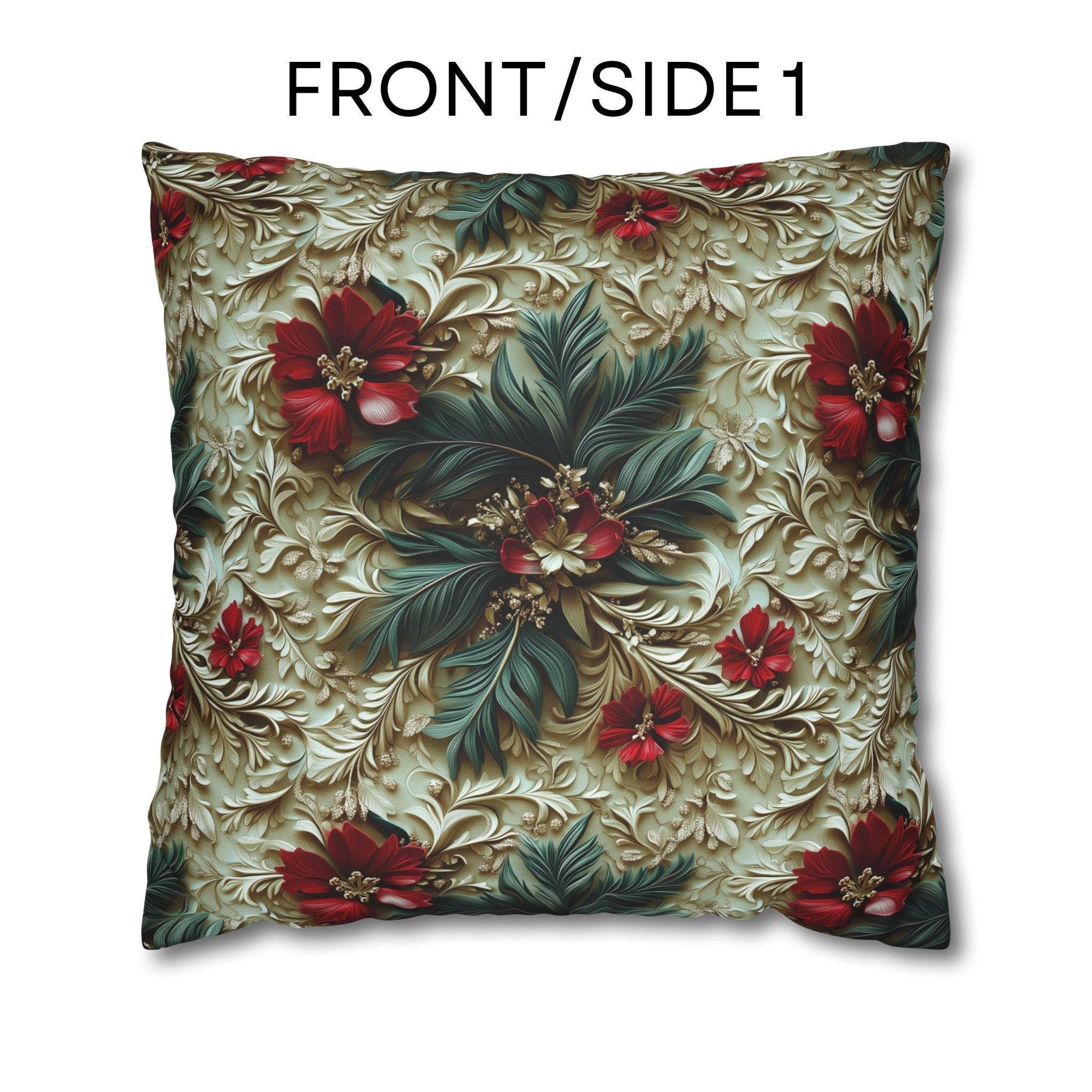 Elegant Christmas Poinsettia Pillowcase: Luxurious Floral Holiday Decor with Beige Background