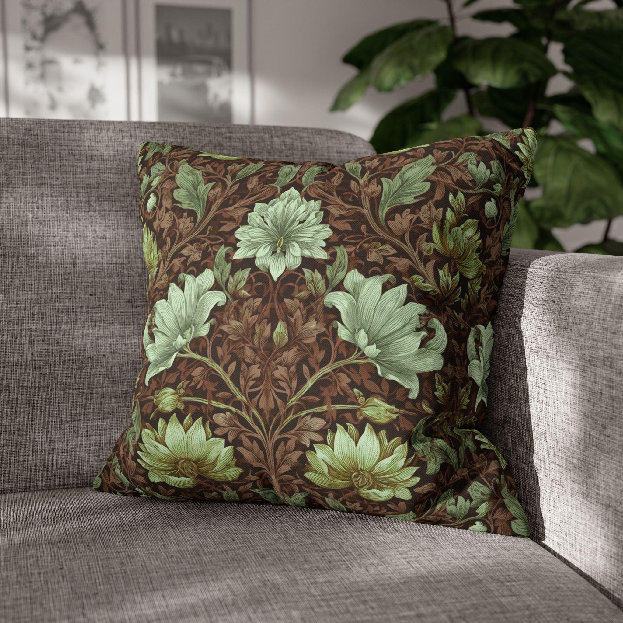 William Morris Style Pillow Cover: Maroon, Sage and Cream Botanical Floral