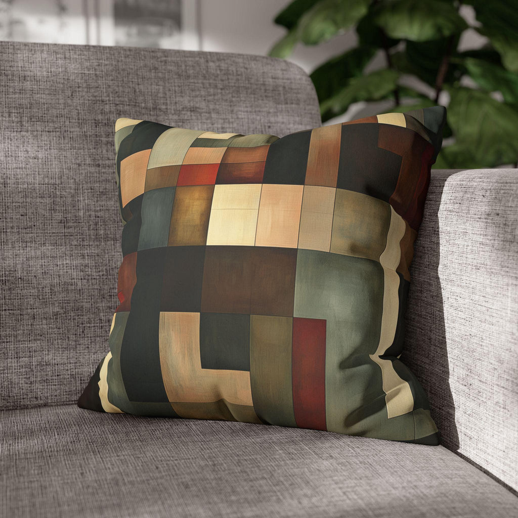 Faux Suede Geometric Pillow Cover, Earthy Abstract Design