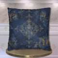 Navy Blue Damask Pillow Cover: Baroque Gold Accent Cushion