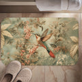 William Morris Botanical Bathmat: Sage Blush Teal Hummingbird Arts & Crafts Design