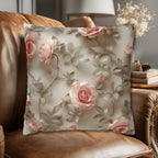 Pink Rose Throw Pillow Cover - Botanical Blush Design